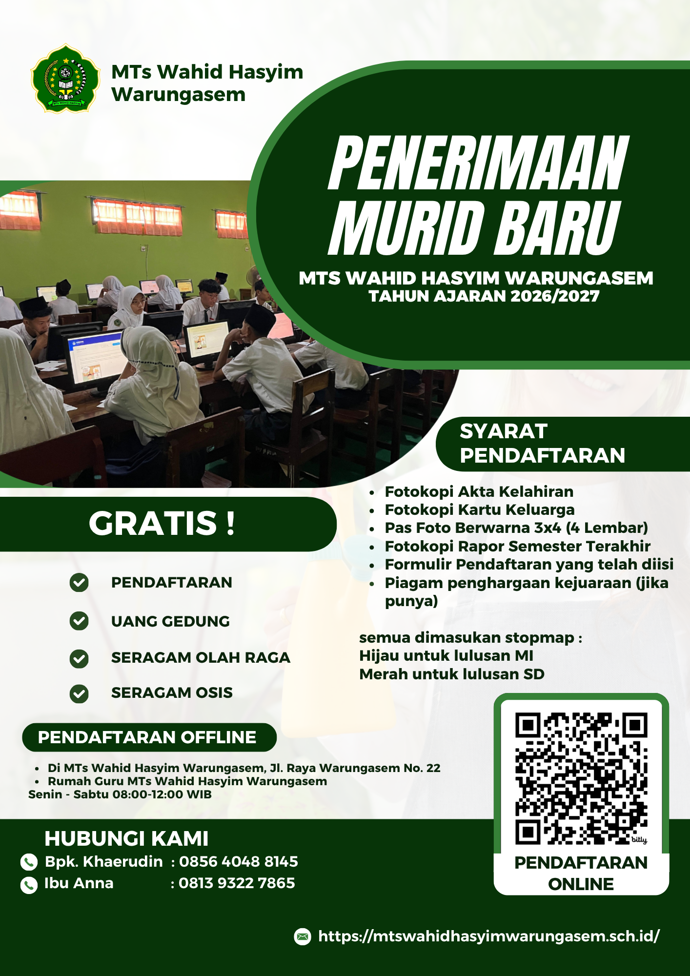 Kabar Gembira! Pendaftaran Murid Baru MTs Wahid Hasyim Warungasem Tahun Ajaran 2026/2027 Masih Dibuka!