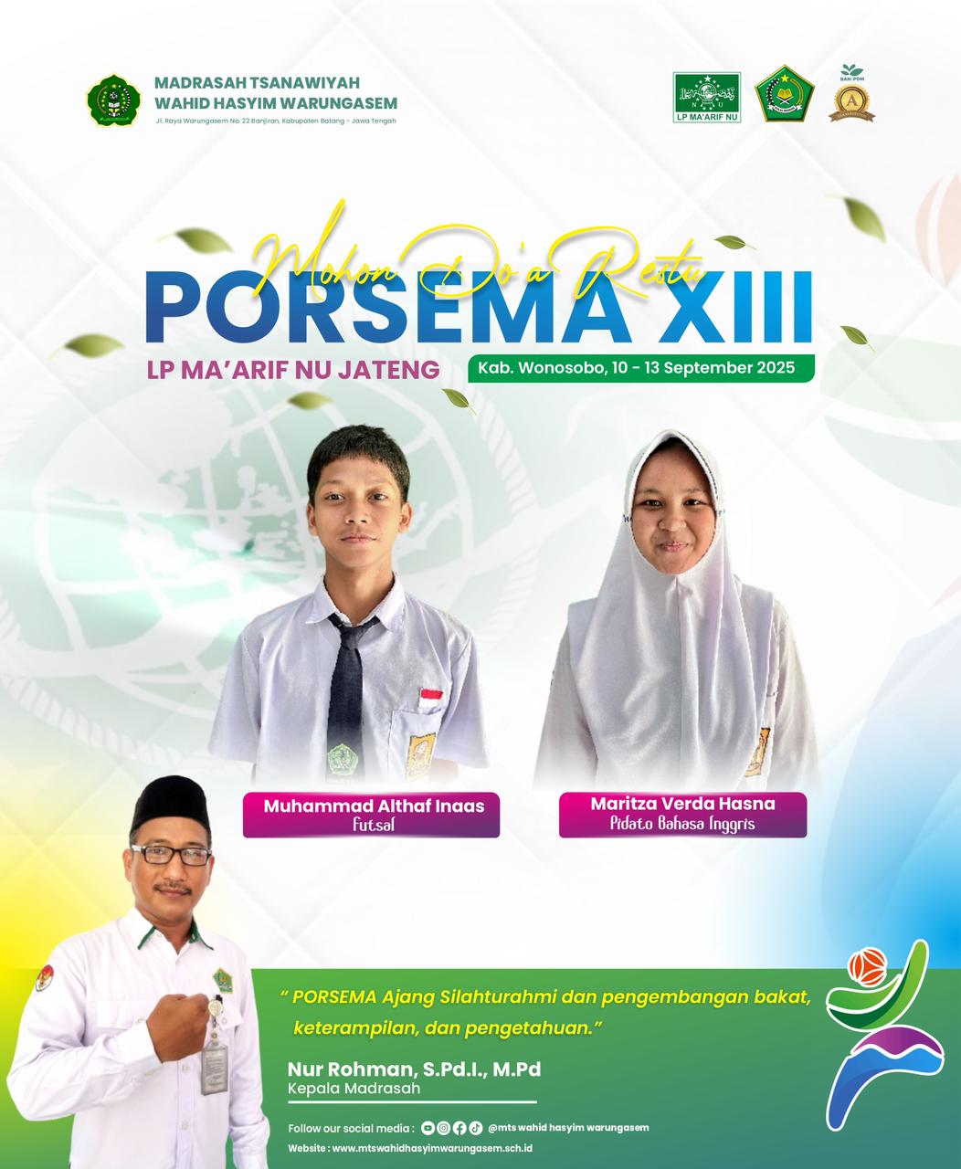 Dua Siswa MTs Wahid Hasyim Warungasem Siap Berlaga di PORSEMA XIII Jawa Tengah