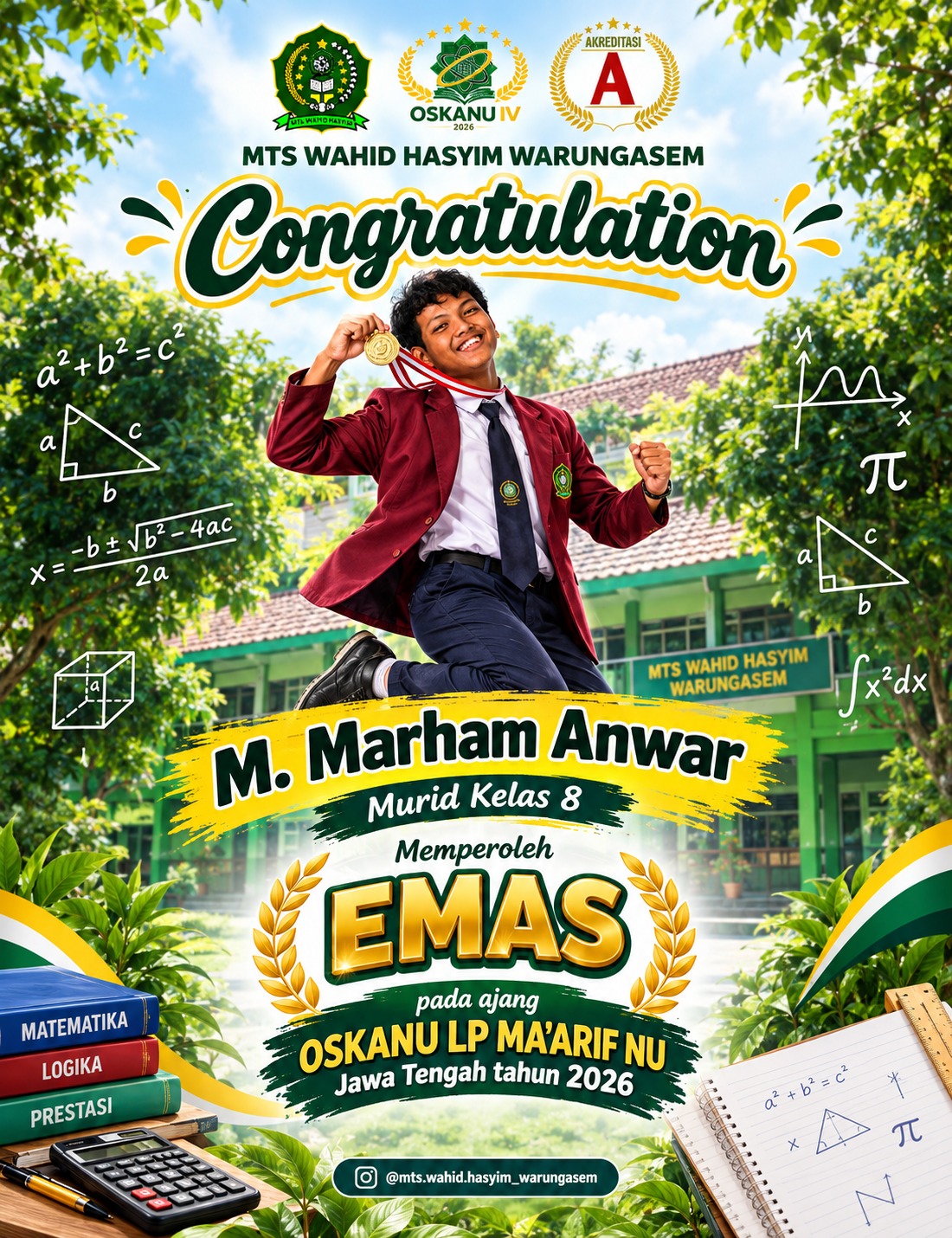 Selamat! Siswa MTs Wahid Hasyim Warungasem Raih Medali Emas di OSKANU LP Ma'arif NU Jawa Tengah 2026