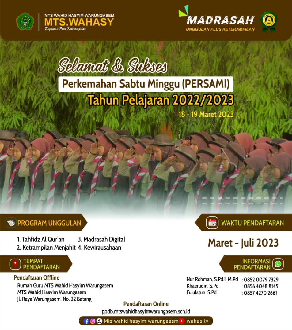 PERKEMAHAN SABTU MINGGU (PERSAMI) PANGKALAN MTS WAHID HASYIM WARUNGASEM TAHUN 2023